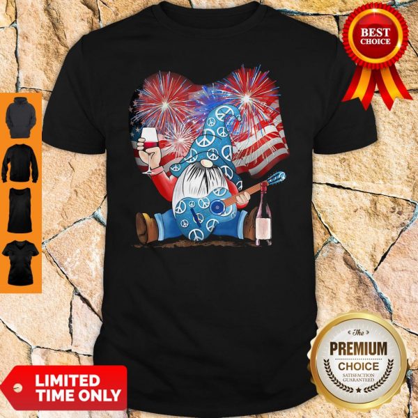 Santa Wine Guitar American Flag Veteran Independence Day Shirt