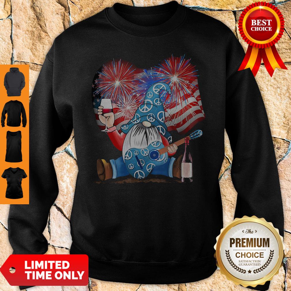 Santa Wine Guitar American Flag Veteran Independence Day Sweatshirt
