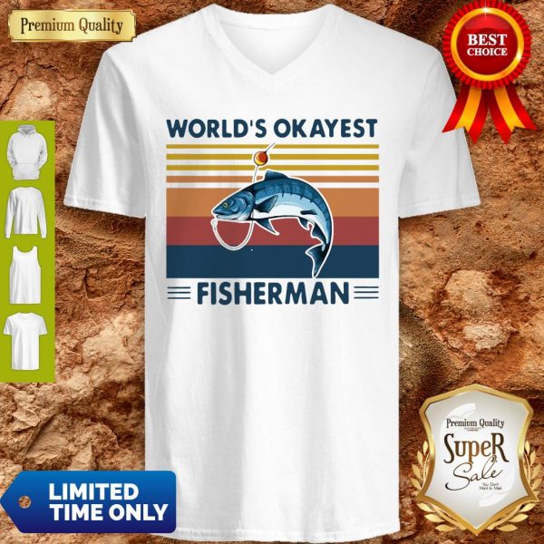 Official Worlds Okayest Fisherman Vintage V-neck