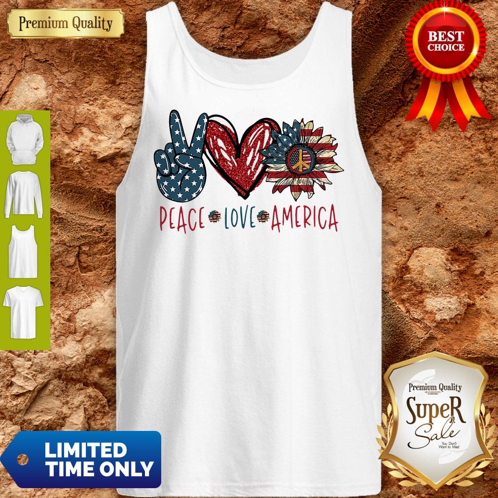 Peace Love Sunflower Cross American Flag Veteran Independence Day Tank Top