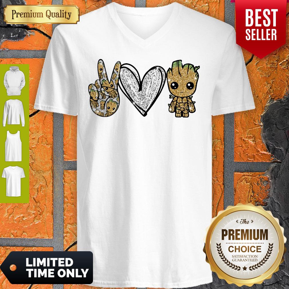 Official Peace Love Baby Groot V-neck