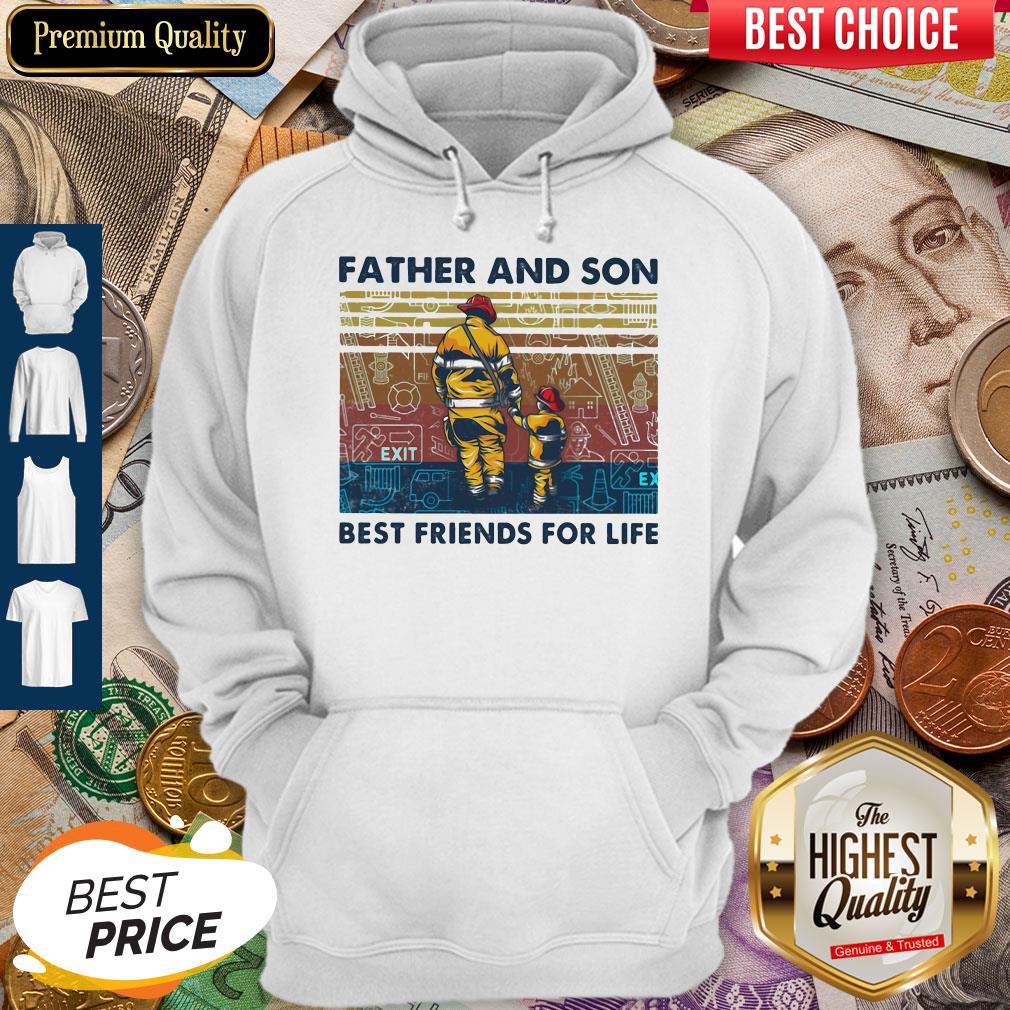 Firefighter Father and Son Best Friends For Life Vintage Retro Hoodie