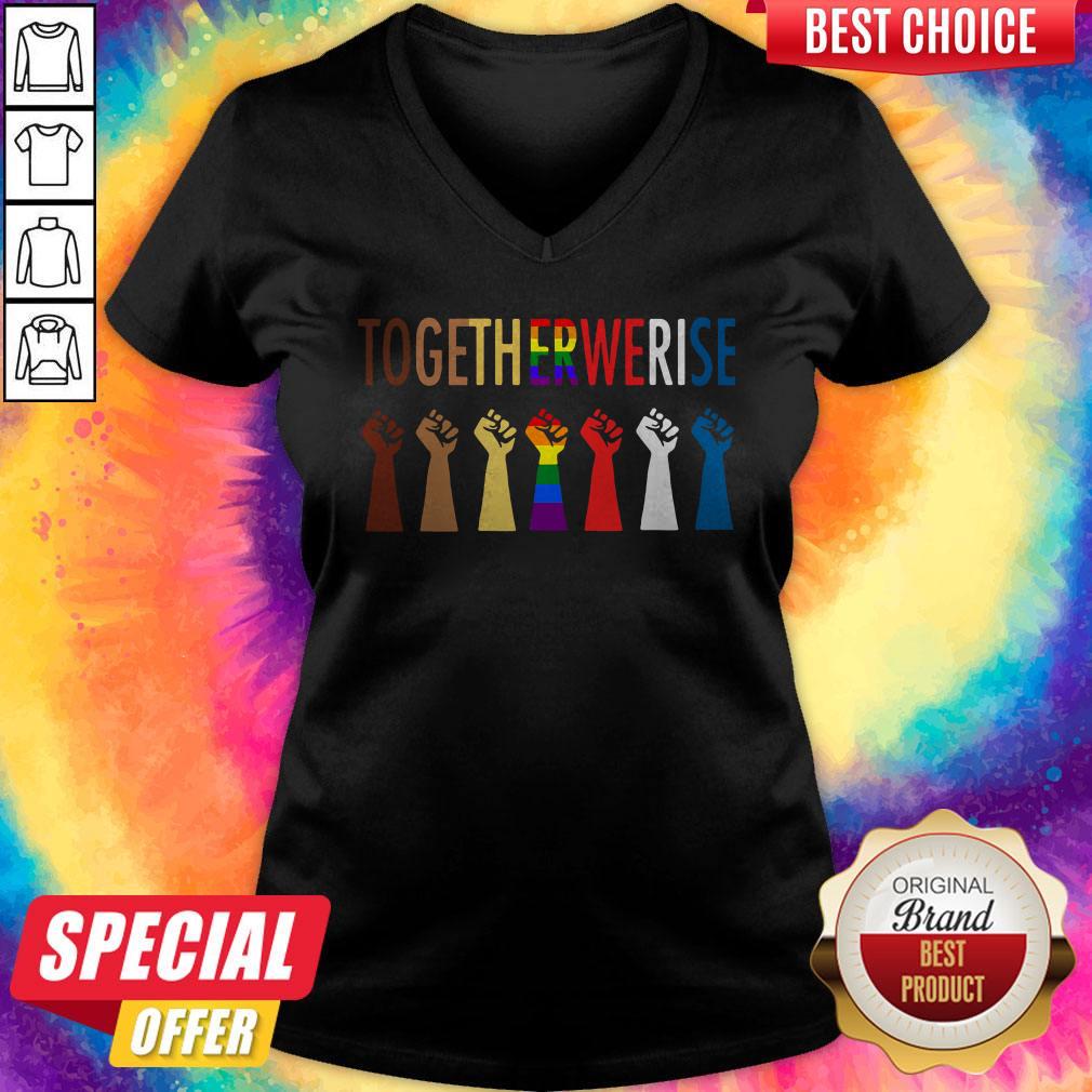 LGBT Strong Hand Together We Rise   V- neck 