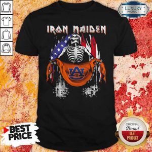 Skeleton Iron Maiden Auburn Logo American Flag Independence Day Shirt