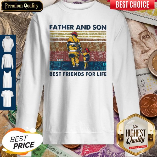Firefighter Father and Son Best Friends For Life Vintage Retro Sweatshirt