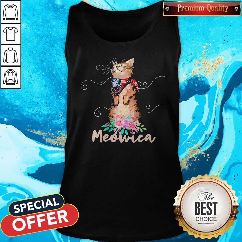 Awesome Meowica Floral America Tank Top 