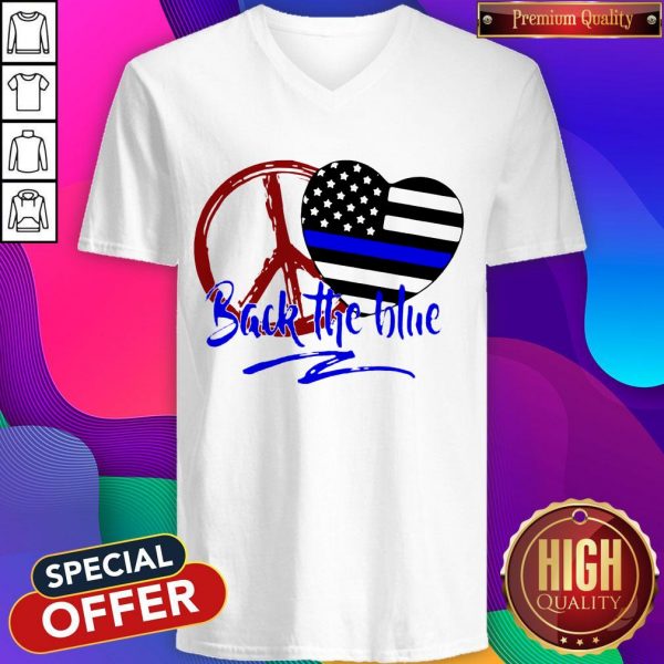 Back The Blue America Love Heart Independence Day V- neck