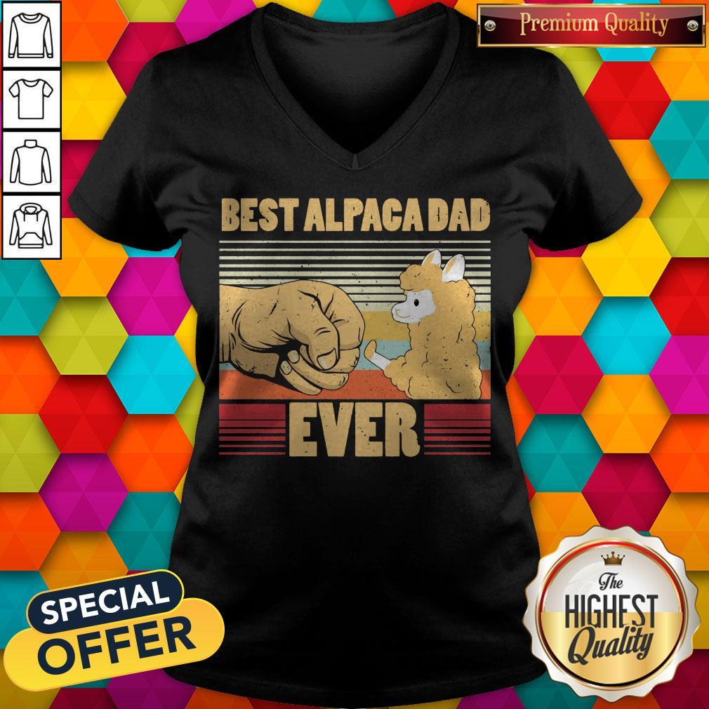 Best Alpaca Dad Ever Vintage Retro V- neck