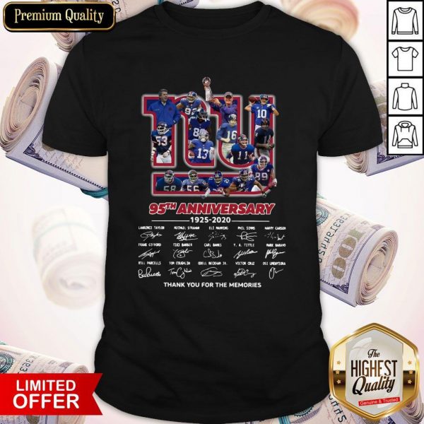 New York Giants 95th Anniversary 1925 2020 Thank You For The Memories Signatures Shirt