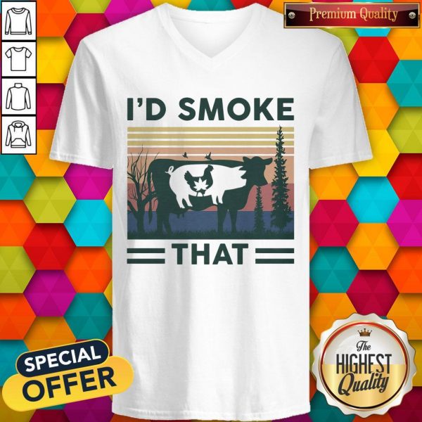 Nice I'd Smoke That Cow Pig Chicken Weed Vintage V- neck