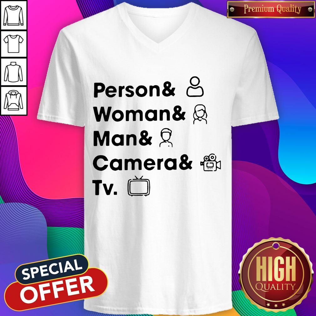 Top Person Woman Man Camera TV V- neck
