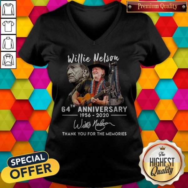 Willie Nelson 64th Anniversary 1956 2020 Thank You For The Memories Signature V- neck