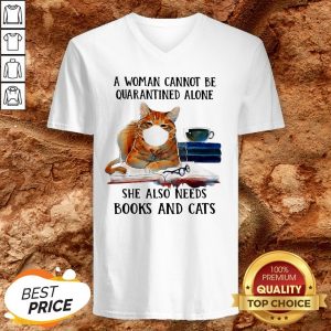 Cats Face Mask And Books A Woman Alone She Also Needs V-neck