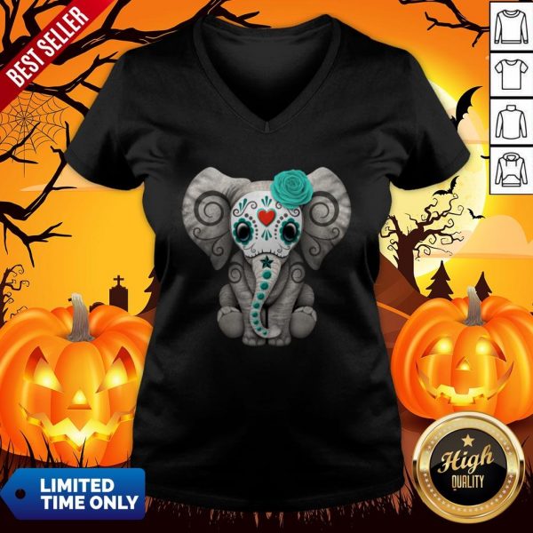 Sugar Skull Elephant Day Of The Dead Halloween V-neck