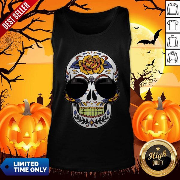 Sugar Skull Wearing Sunglasses Day Of The Dead Tank Top