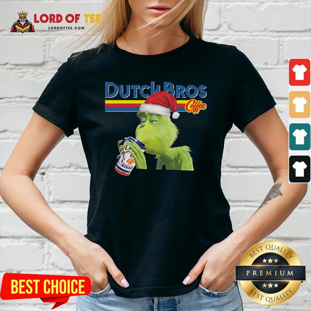 Good Grinch Xmas Ugly Dutch Bros Coffee V-neck Design By Lordoftee.com