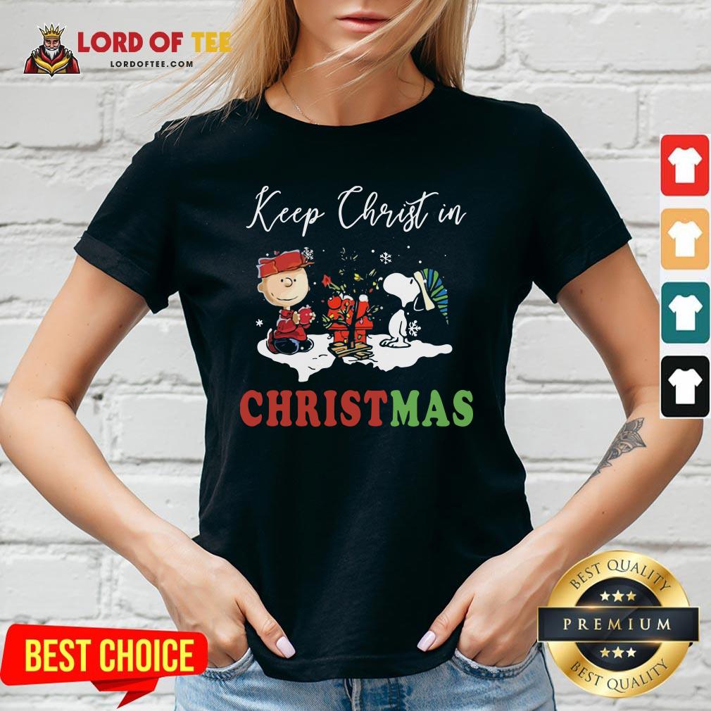 Top Snoopy And Charibow Keep Christ In Christmas V-neck Design By Lordoftee.com