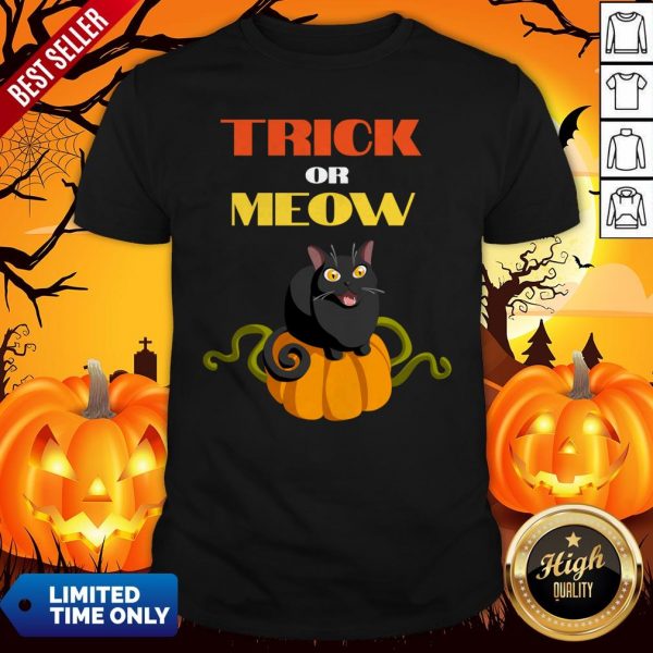 Trick Or Treat Funny Pumpkin Black Cat Halloween Shirt