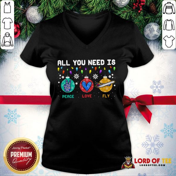 All You Need Is Peace Love Fly Merry Christmas V-neck