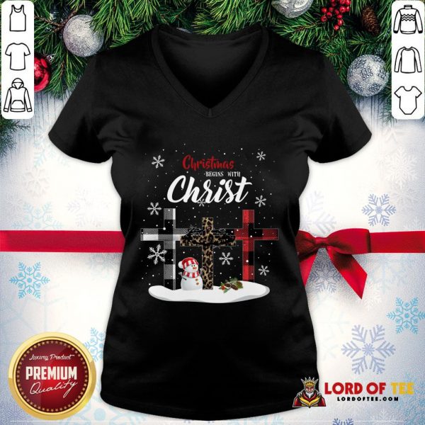 Awesome Christmas Begins With Christ Sowman Jesus Christmas Ugly V-neck