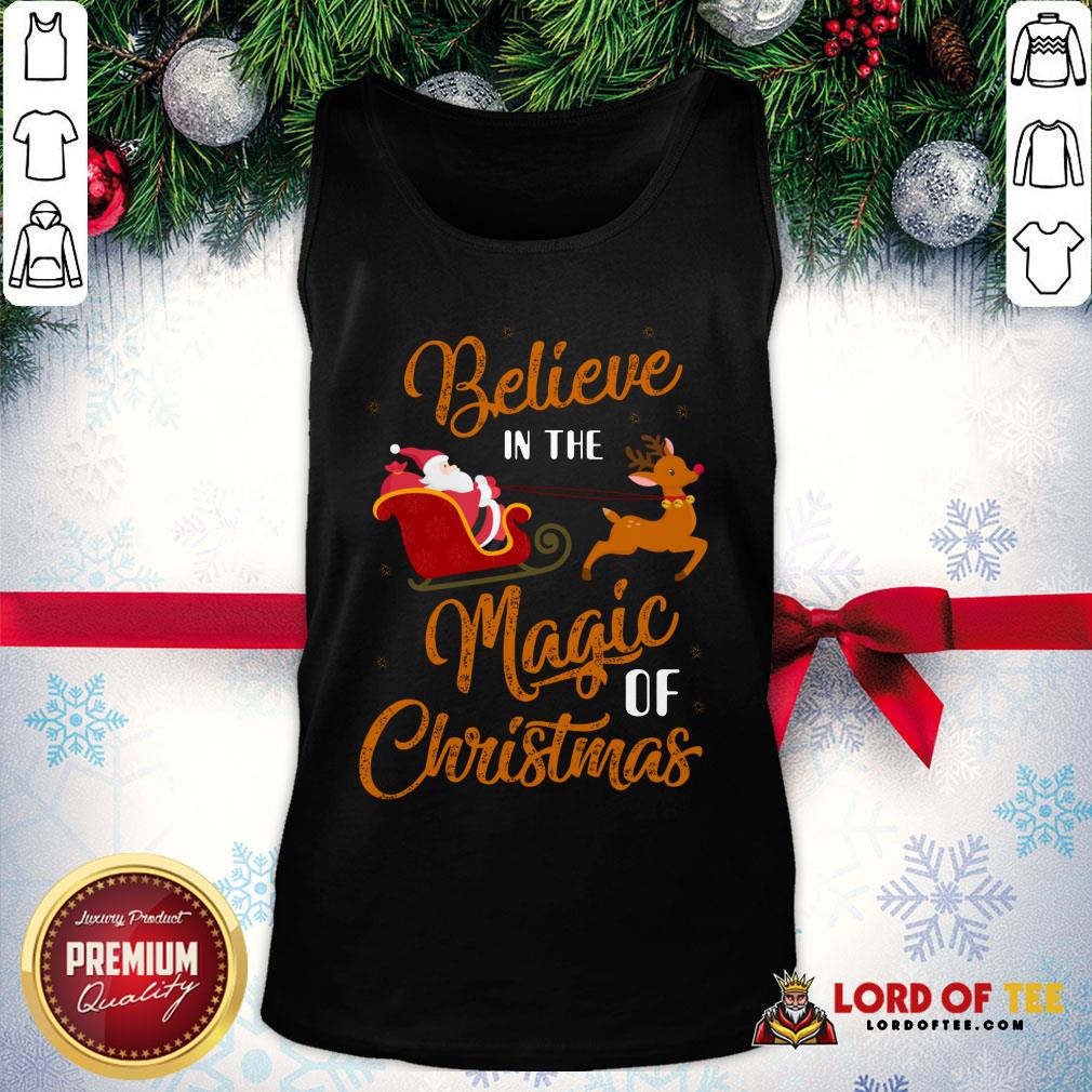 Nice Believe In The Magic Of Christmas Santa Claus Riding Reindeer Tank Top