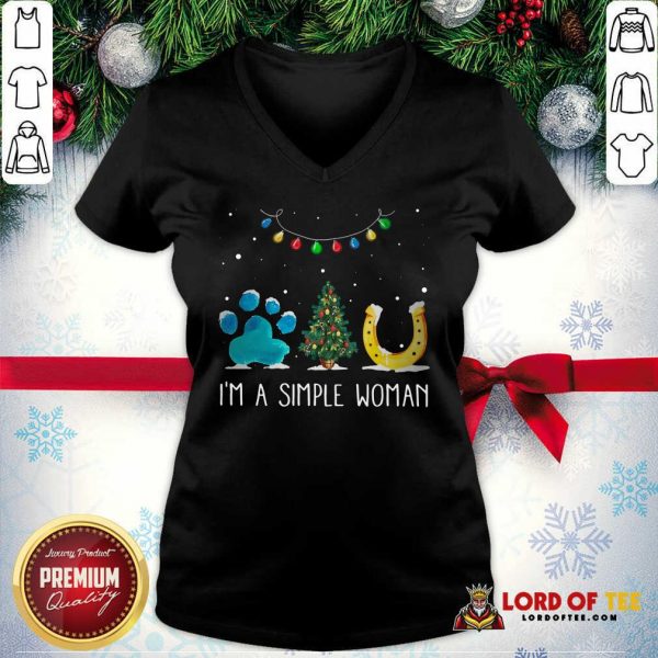 Nice I’m A Simple Woman Paw Dog Tree Christmas Horseshoe V-neck