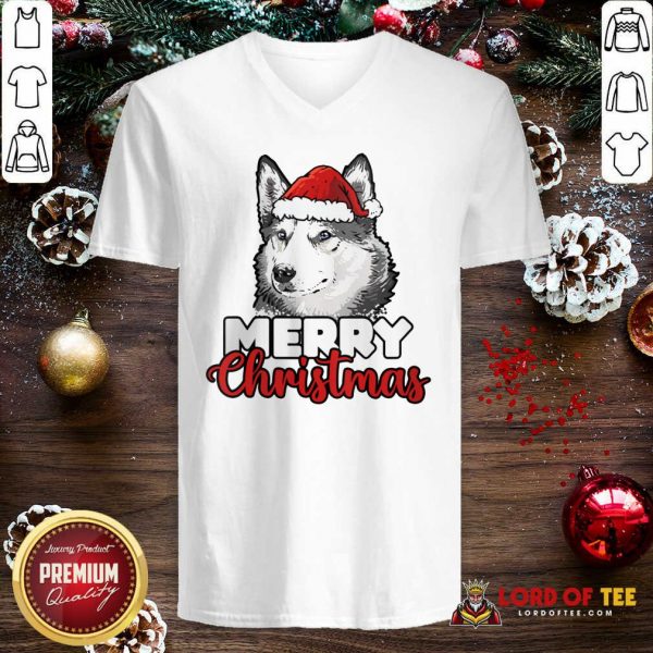 Merry Christmas Siberian Husky Dog V-neck