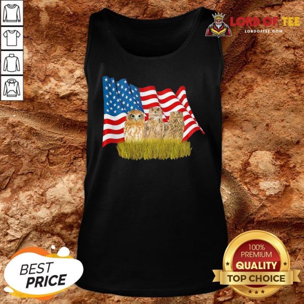 Premium Owls And American Flag Tank Top