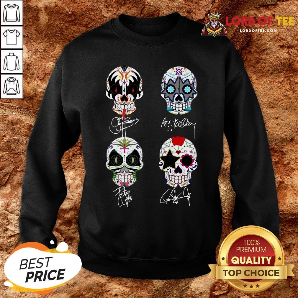 Premium Sugar Skull Kiss Band Signatures SweatShirt