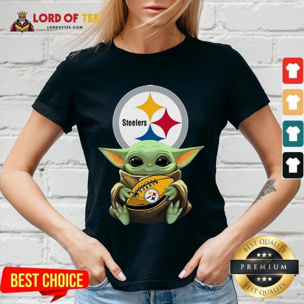 Pretty Star Wars Baby Yoda Hug Pittsburgh Steelers V-neck