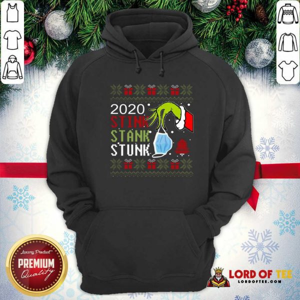 Top Hand Grinch Holding Mask 2020 Stink Stank Stunk Ugly Christmas Hoodie