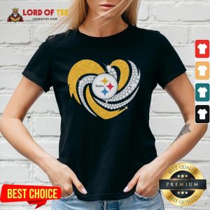 Top Pittsburgh Steelers Heart Diamond V-neck
