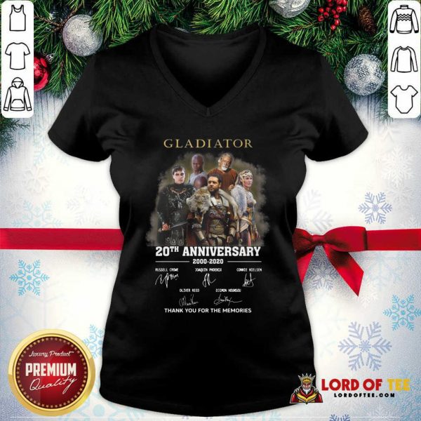 Gladiator 20th Anniversary 2000 2020 Thank You For The Memories Signatures V-neck - Desisn By Lordoftee.com