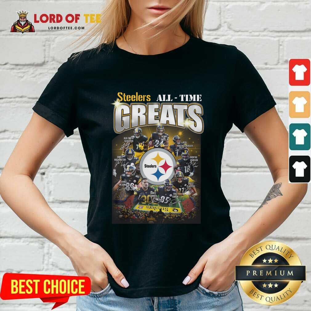 Pittsburgh Steelers Team Football All Time Greats Signatures V-neck - Desisn By Lordoftee.com