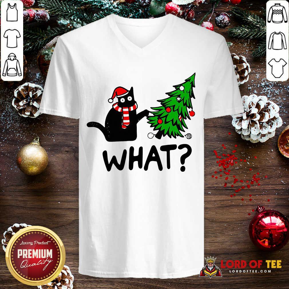 Black Cat Pine What Christmas V-neck-Design By Lordoftee.com 