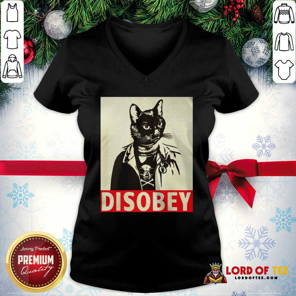 Radical Cat Disobey V-neck-Design By Lordoftee.com 