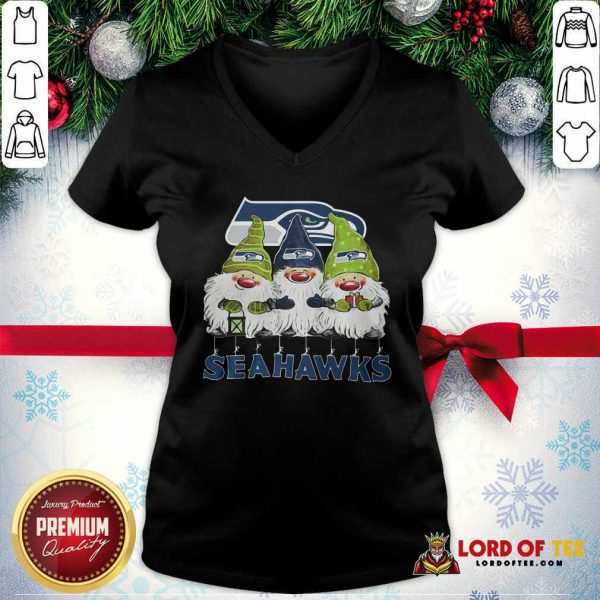Seattle Seahawks Gnomies Christmas V-neck-Design By Lordoftee.com