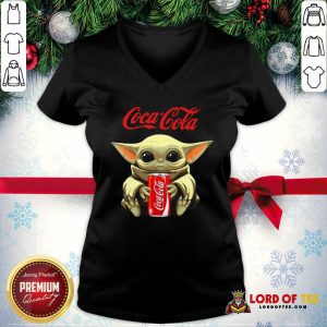 Star Wars Baby Yoda Hugs Coca Cola Soft Drink V-neck-Design By Lordoftee.com