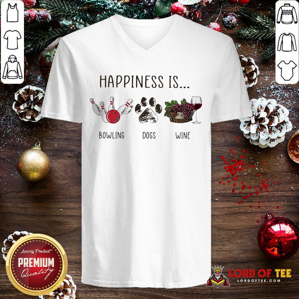 Happiness Is Bowling Dogs Wine V-neck-Design By Lordoftee.com 