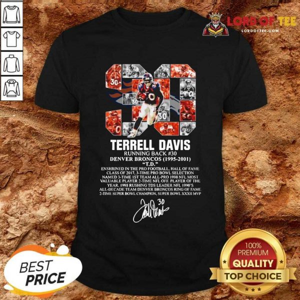 30 Terrell Davis Running Back Denver Broncos 1995 2001 Signature Shirt