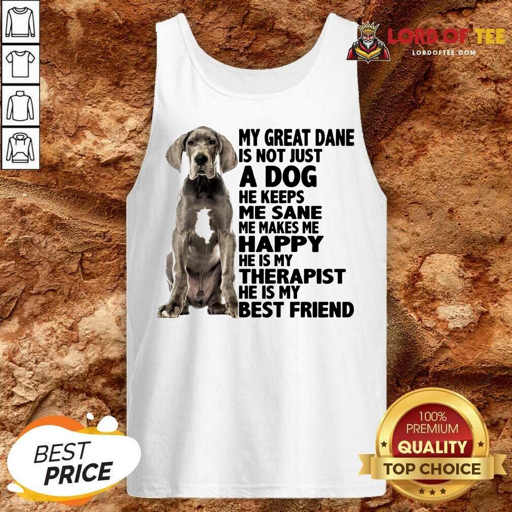  My Great Dane Is Not Just A Dog He Keeps Me Sane Me Makes Me Happy He Is My Therapist He Is My Best Friend Tank Top
