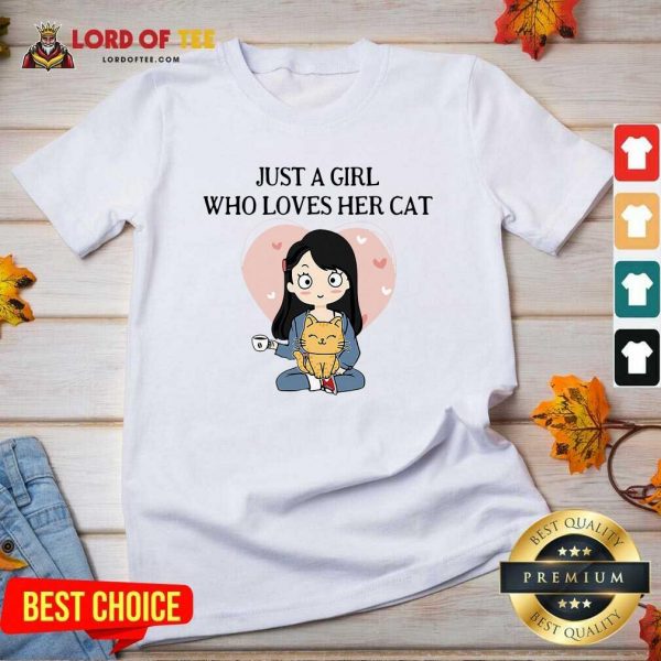 Chibi Girl Just A Girl Who Loves Her Cat V-neck - Desisn By Lordoftee.com