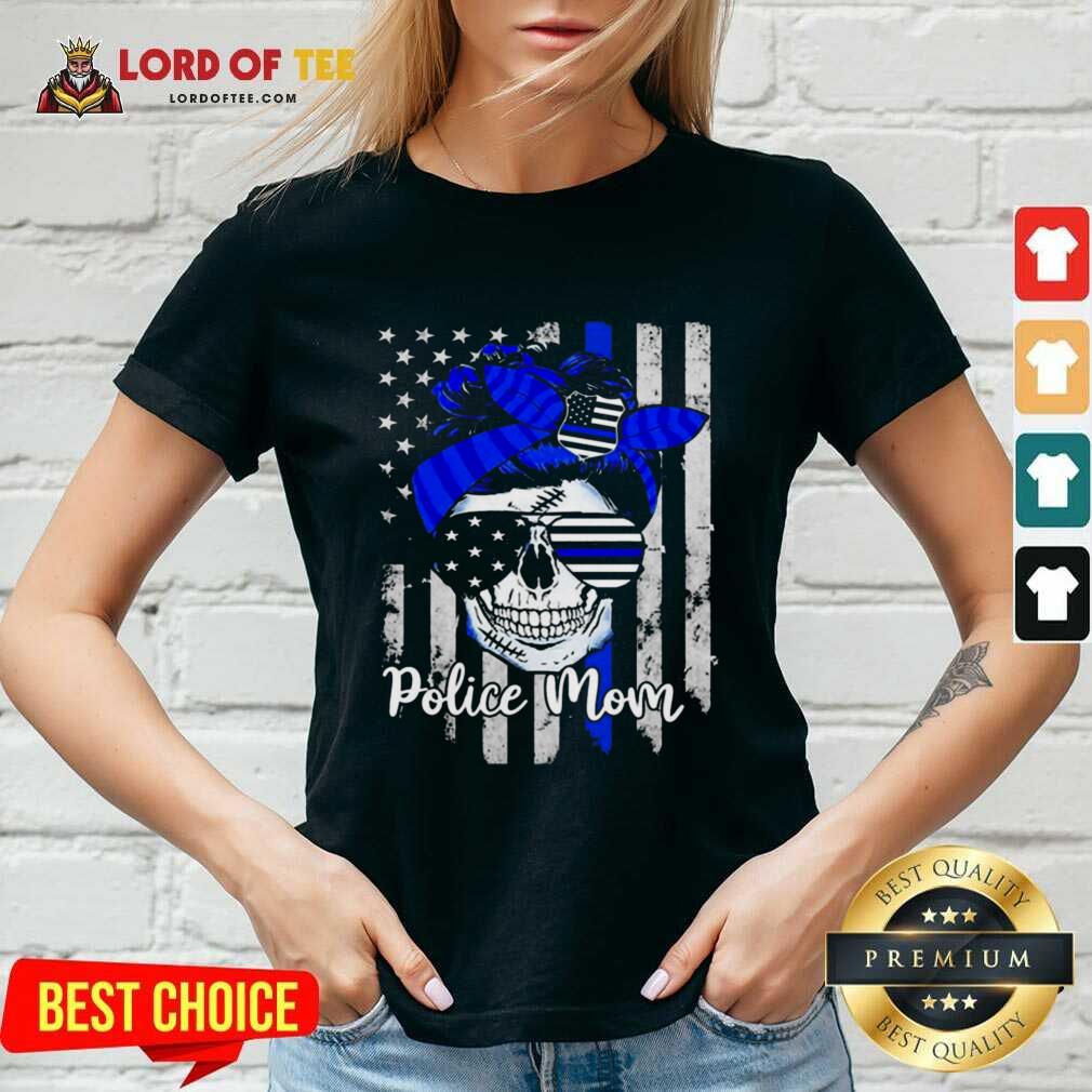 American Flag With Police Mom Skull V-neck