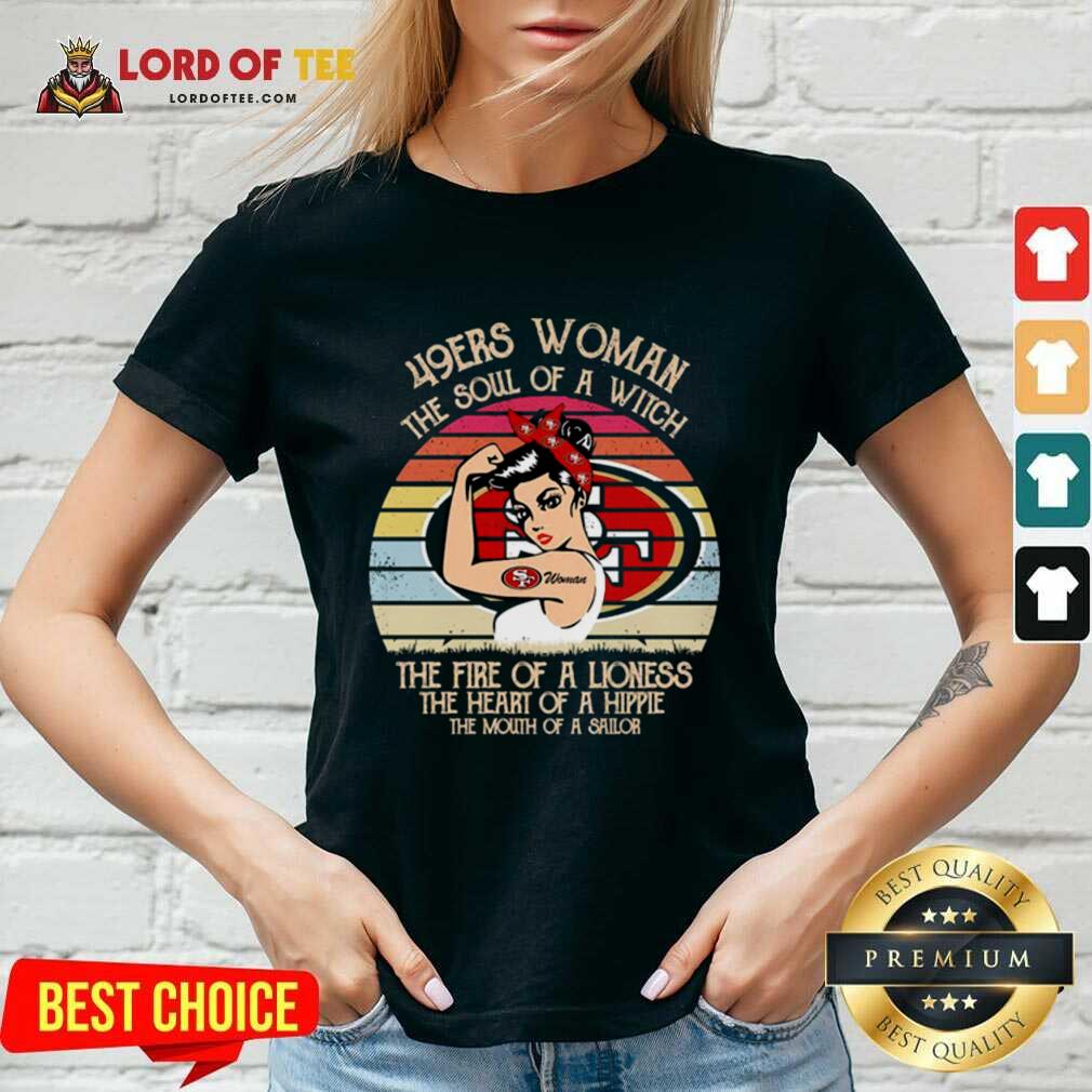 Official San Francisco 49ers Woman The Fire Of A Lioness Vintage V-Neck