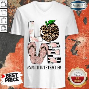 Apple Leopard Love Substitute Teacher V-neck