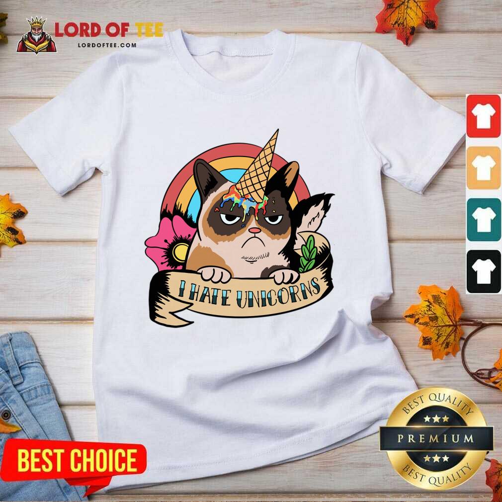 Angry Cat I Hate Unicorns V-neck