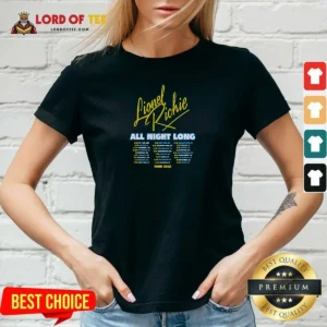 Nice Lionel Richie All Night Long Tour 2026 Concert Dates City List Poster V Neck Shirt v neck optimized with clear concert dates and city list