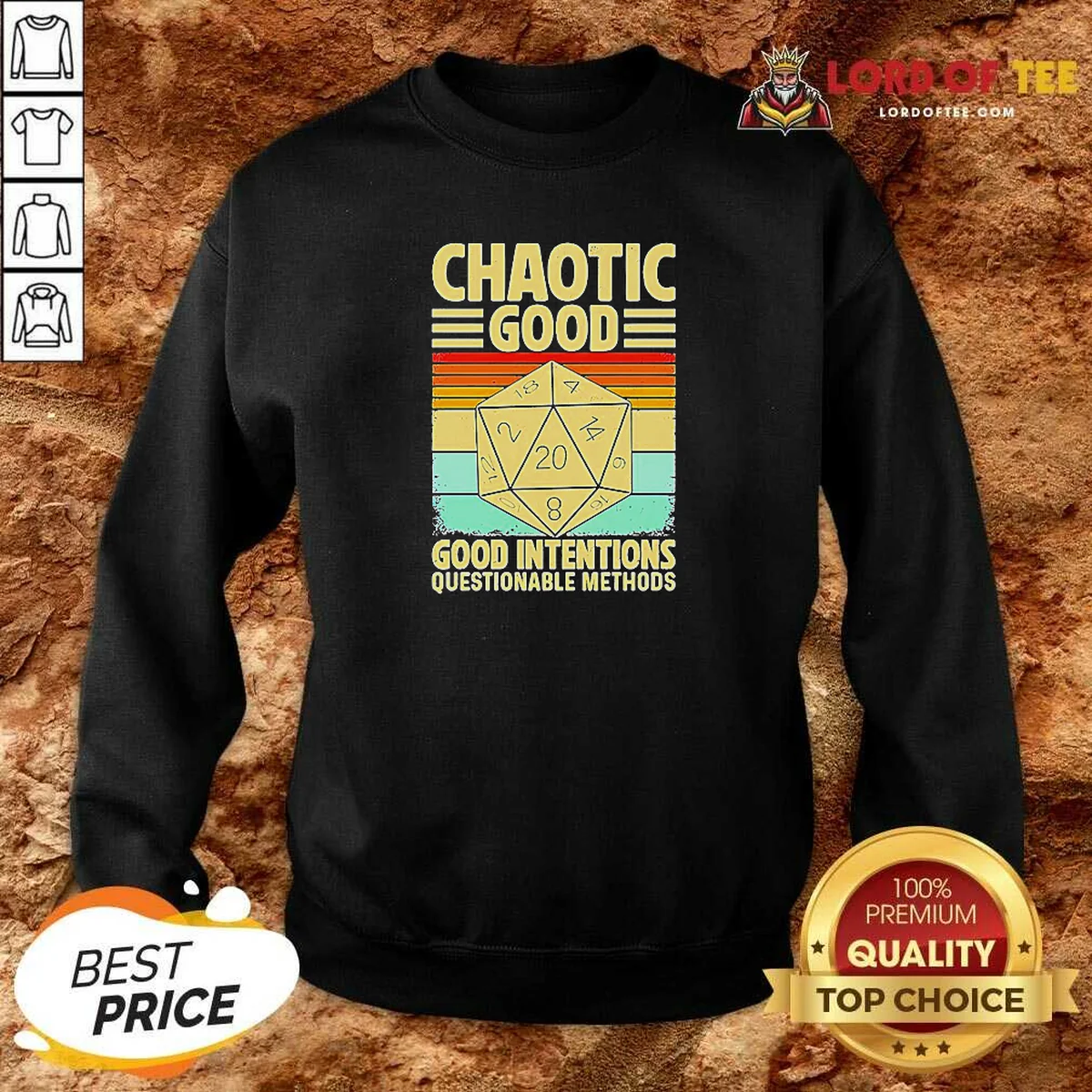 Top Chaotic Good D20 Retro Stripes Sweatshirt sweatshirt optimized Top Chaotic Good D20 Retro Stripes Sweatshirt