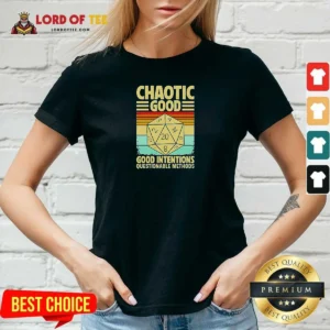 Top Chaotic Good D20 Retro Stripes V-Neck Shirt