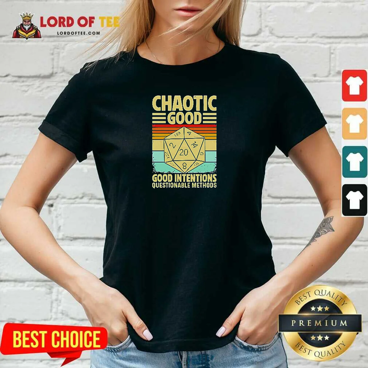 Top Chaotic Good D20 Retro Stripes V-Neck Shirt Top Chaotic Good D20 Retro Stripes V-Neck Shirt